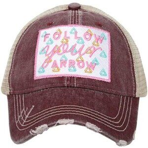 Katydid Follow Your Arrow Wine Distressed Trucker Hat Cap